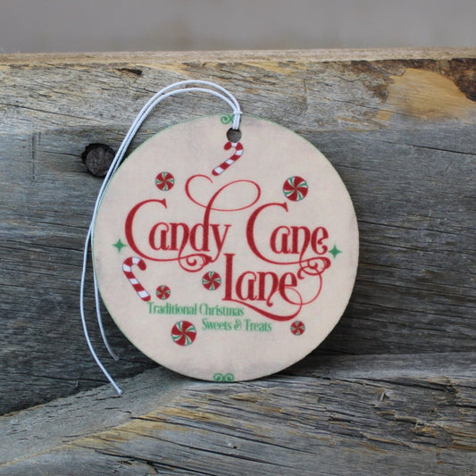 Vintage Candy Cane Lane Re-Scentable Round Car Freshener