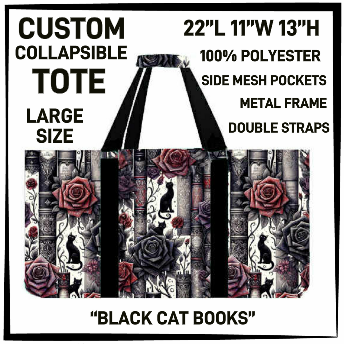 CT16 - Black Cat Books Collapsible Tote - Preorder Closing 1/13 ETA: Mid March