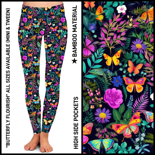 RTS - Butterfly Flourish Bamboo Leggings with High Side Pockets