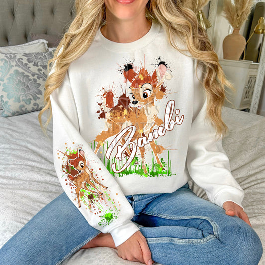 SPLATTER DEER SWEATSHIRT W/ SLEEVE PRINT