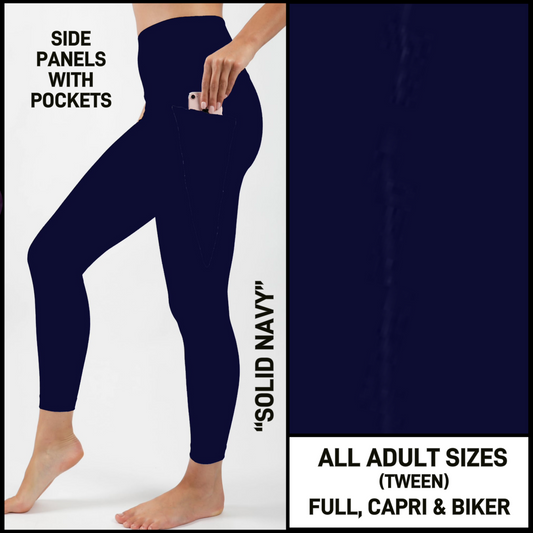 RTS - Solid Navy Capris with Side Panel Pockets