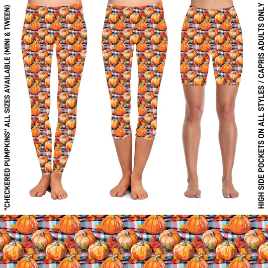 RTS - Checkered Pumpkins Biker/Capris/Leggings with High Side Pockets