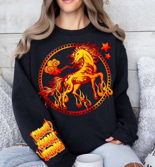 FLAME HORSE SWEATSHIRT W/ SLEEVE PRINT