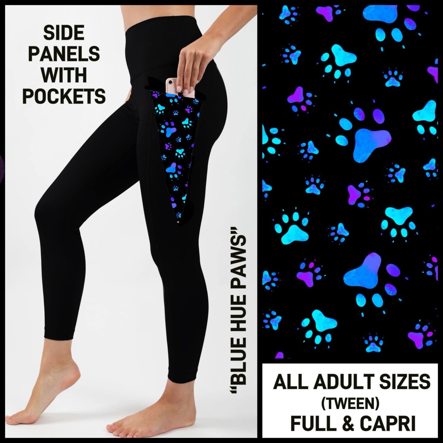 S3PN - Blue Hue Paws Capris/Leggings with Side Panel Pockets - Preorder ETA: Late Jan