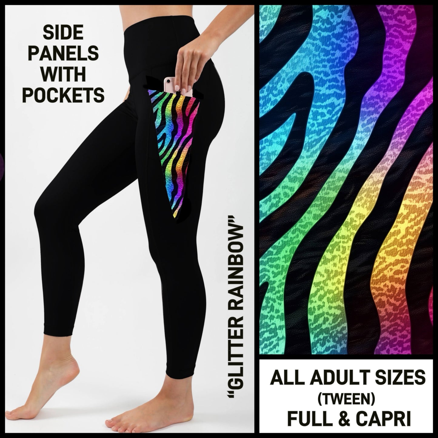 S3PN - Glitter Rainbow Capris/Leggings with Side Panel Pockets - Preorder ETA: Late Jan