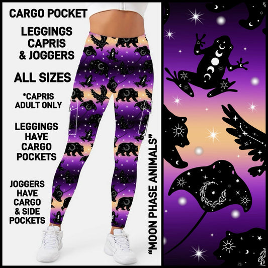 CA3P - Moon Phase Animals Capris/Leggings/Unisex Joggers with Cargo Pockets - Preorder ETA: Late Jan