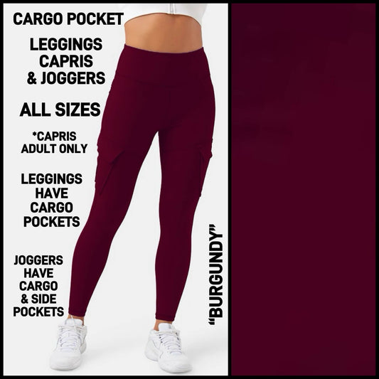 CA3P - Burgundy Capris/Leggings/Unisex Joggers with Cargo Pockets - Preorder ETA: Late Jan