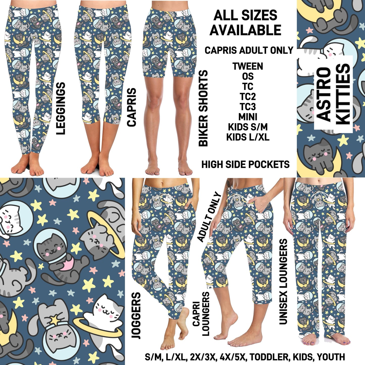 P1FT - Astro Kitties Biker/Capris/Leggings with High Side Pockets - Preorder ETA: Late Jan