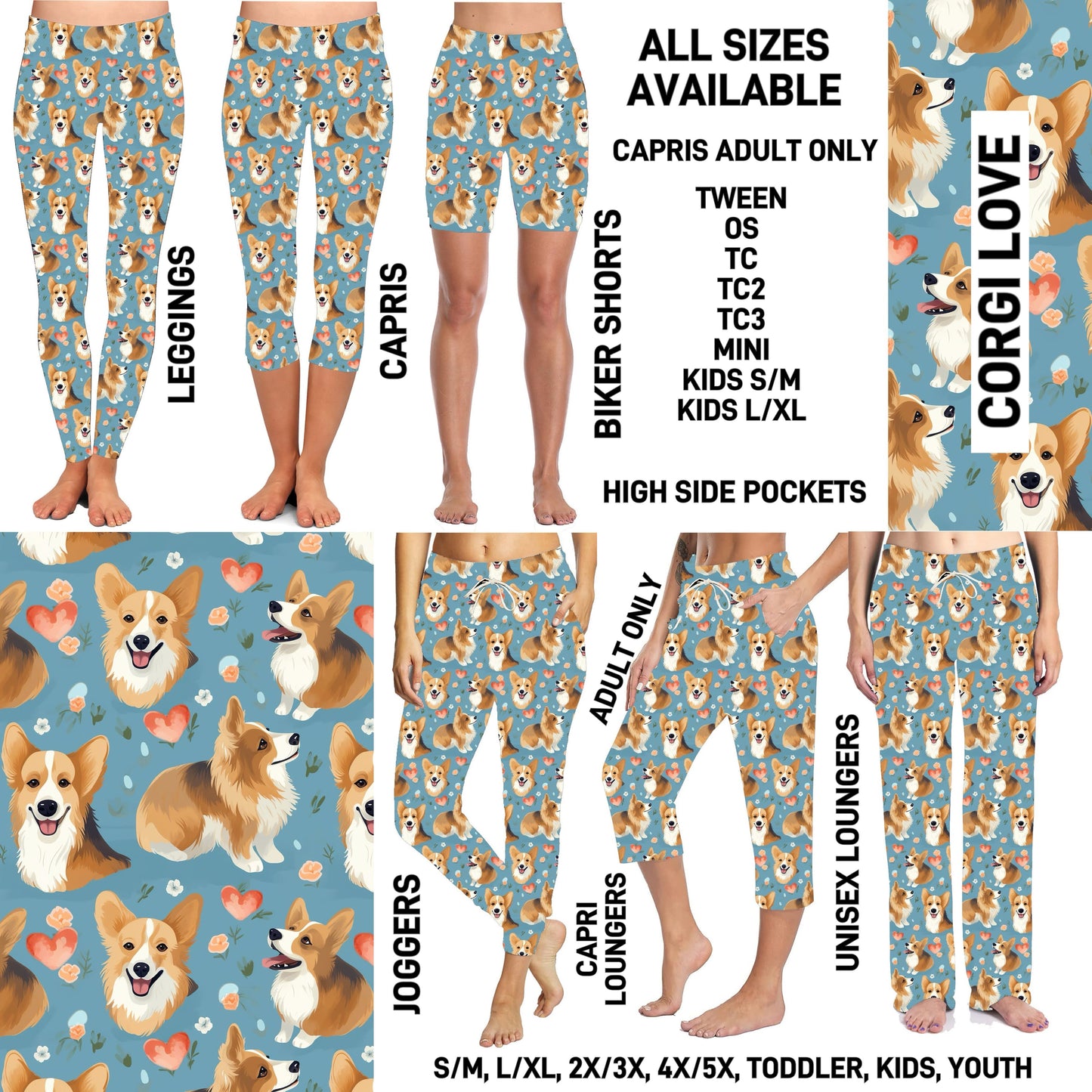 P1FT - Corgi Love Biker/Capris/Leggings with High Side Pockets - Preorder ETA: Late Jan