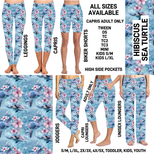 P1FT - Hibiscus Sea Turtle Unisex Full Joggers/Unisex Capri/Full Loungers - Preorder ETA: Late Jan