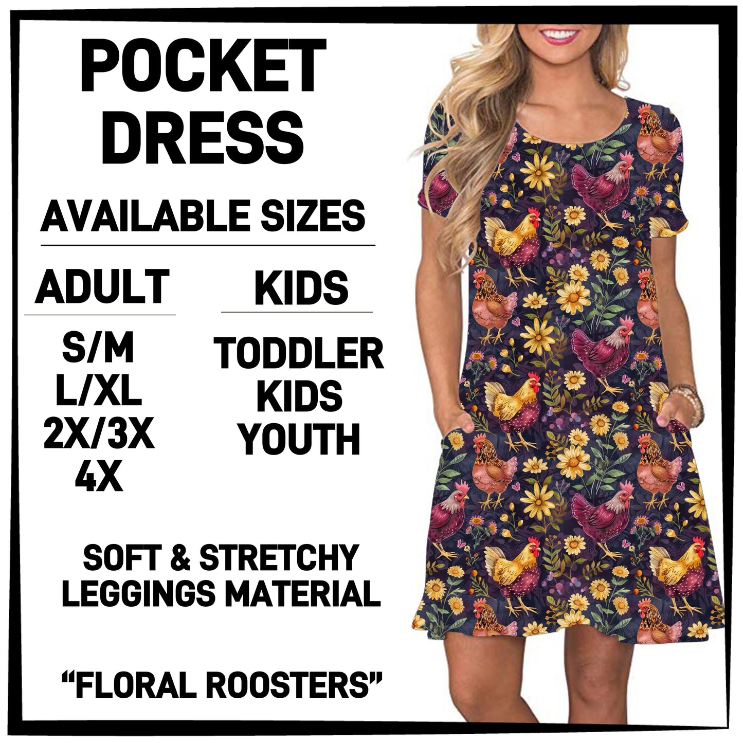 P1FT - Floral Roosters Pocket Dress - Preorder ETA: Late Jan