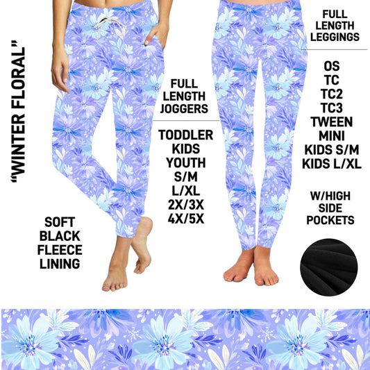FL6C - Winter Floral Fleece-Lined Leggings/Unisex Joggers - Preorder Closing 9/8 ETA: Early Dec
