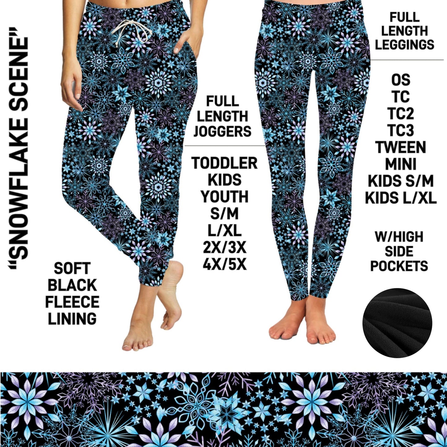 FL6C - Snowflake Scene Plaid Fleece-Lined Leggings/Unisex Joggers - Preorder Closing 9/8 ETA: Early Dec