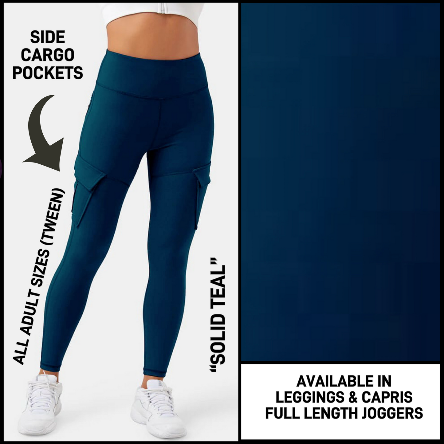 CP3B - Solid Teal Capris/Leggings/Unisex Joggers with Cargo Pockets - Preorder Closing 5/31 ETA: Early July