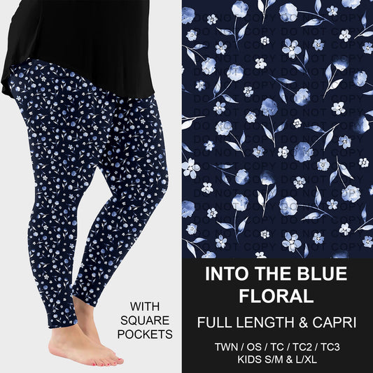 B282 - Preorder Into the Blue Floral Leggings w/ Pockets (Closes 3/29. ETA: early June)