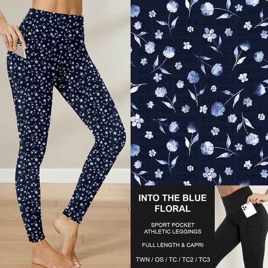 B282 - Preorder Into the Blue Floral Sport Pocket Leggings (Closes 3/29. ETA: early June)