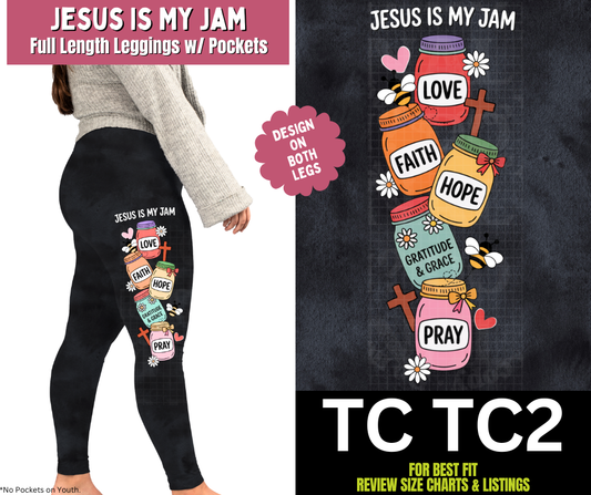 Jesus Is My Jam Watercolor Full Length Leggings w/ Side Leg Designs