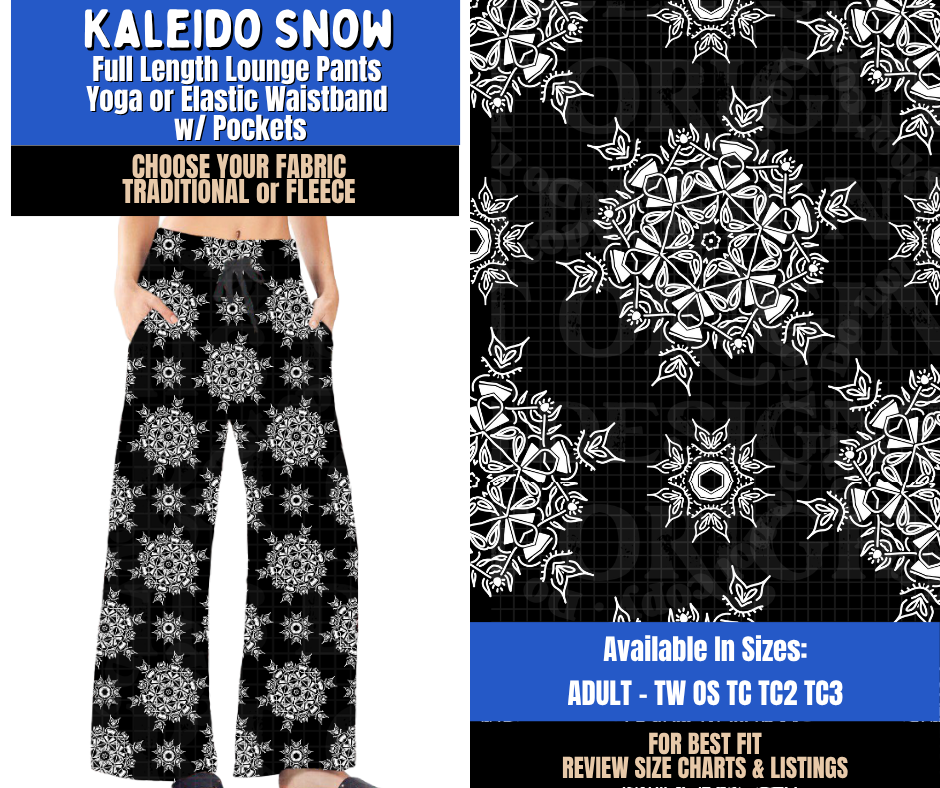 Preorder! Closes 9/10. ETA Dec. Kaleido Snow Lounge Pants Choose Fleece or Traditional
