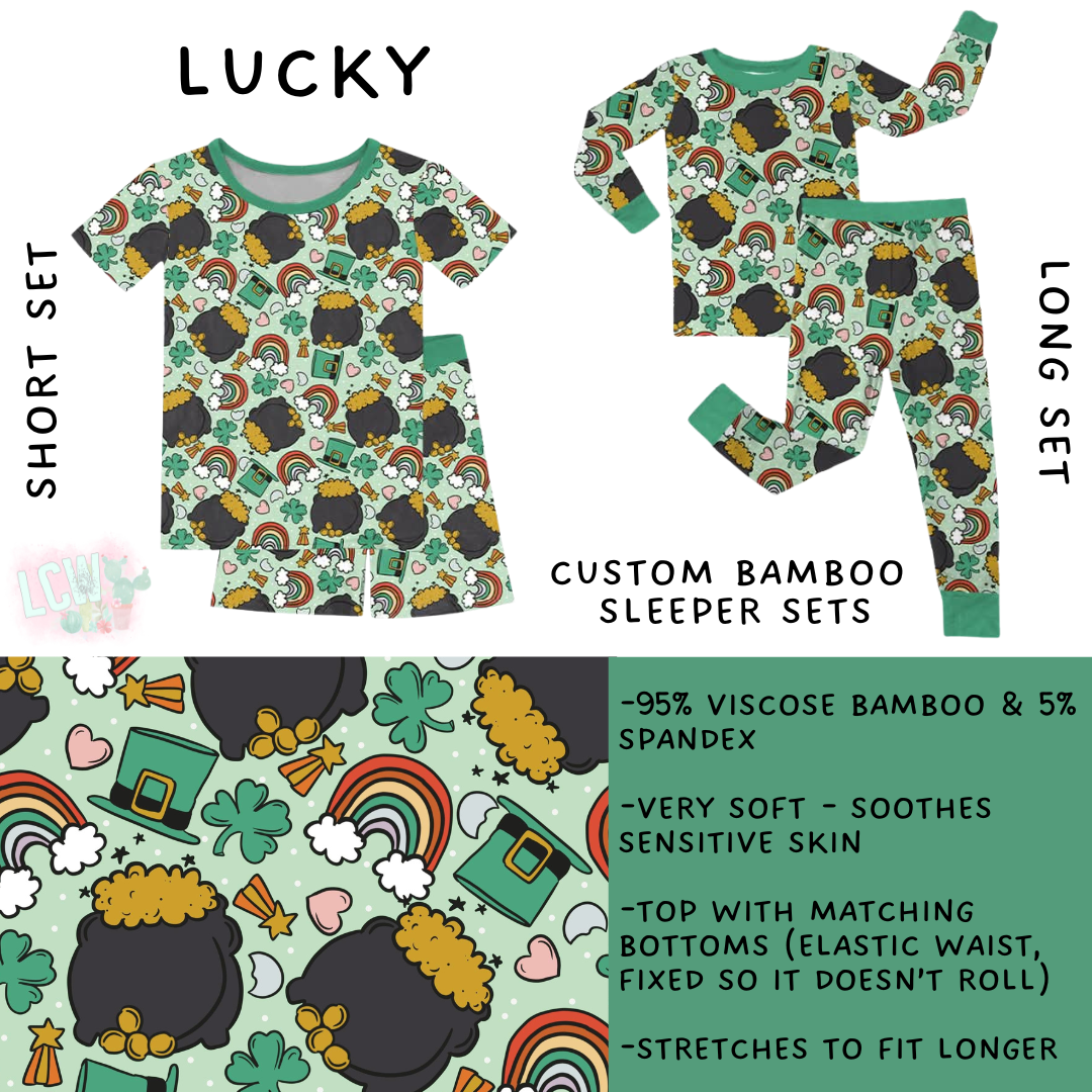 Ready to Ship - Lucky Bamboo Short Set - 16 & Long Sleeper Set - 3-6 Month, 5T, 7 & 8