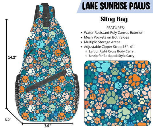 Lake Sunrise Paws Sling Bag