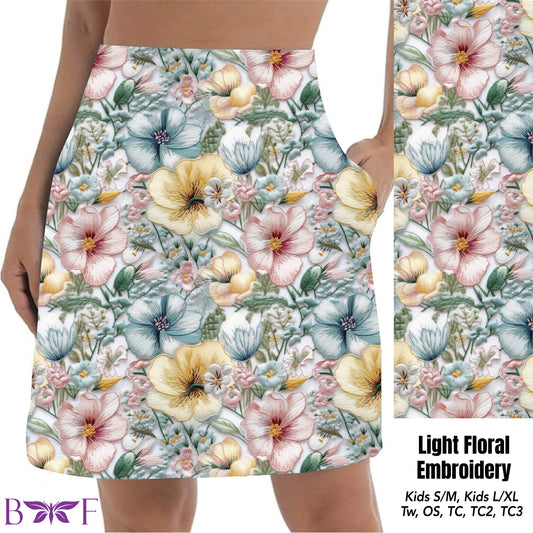 Light Floral Embroidery Skort