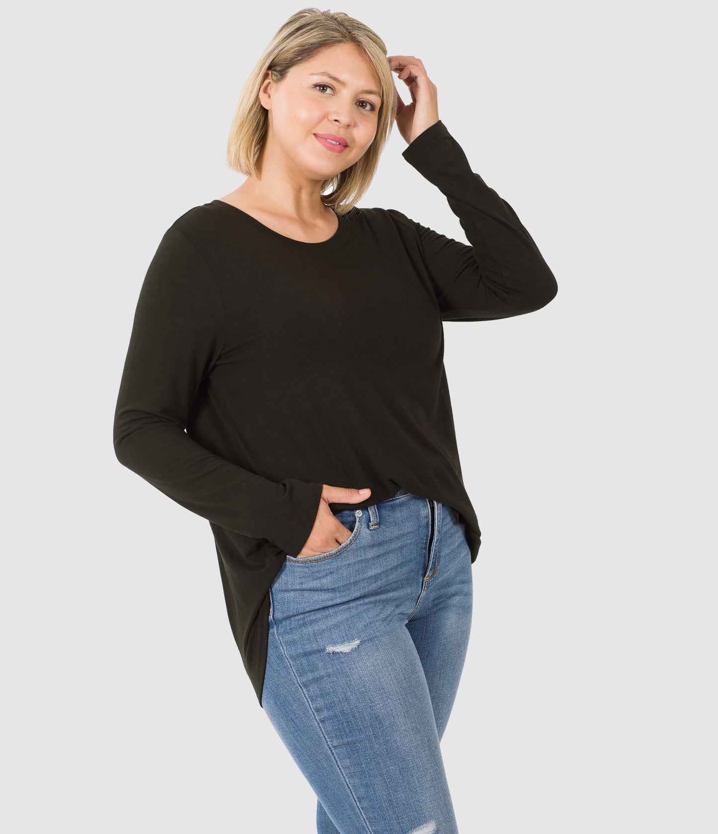 RTS - Long Sleeve Round Neck Top - Black