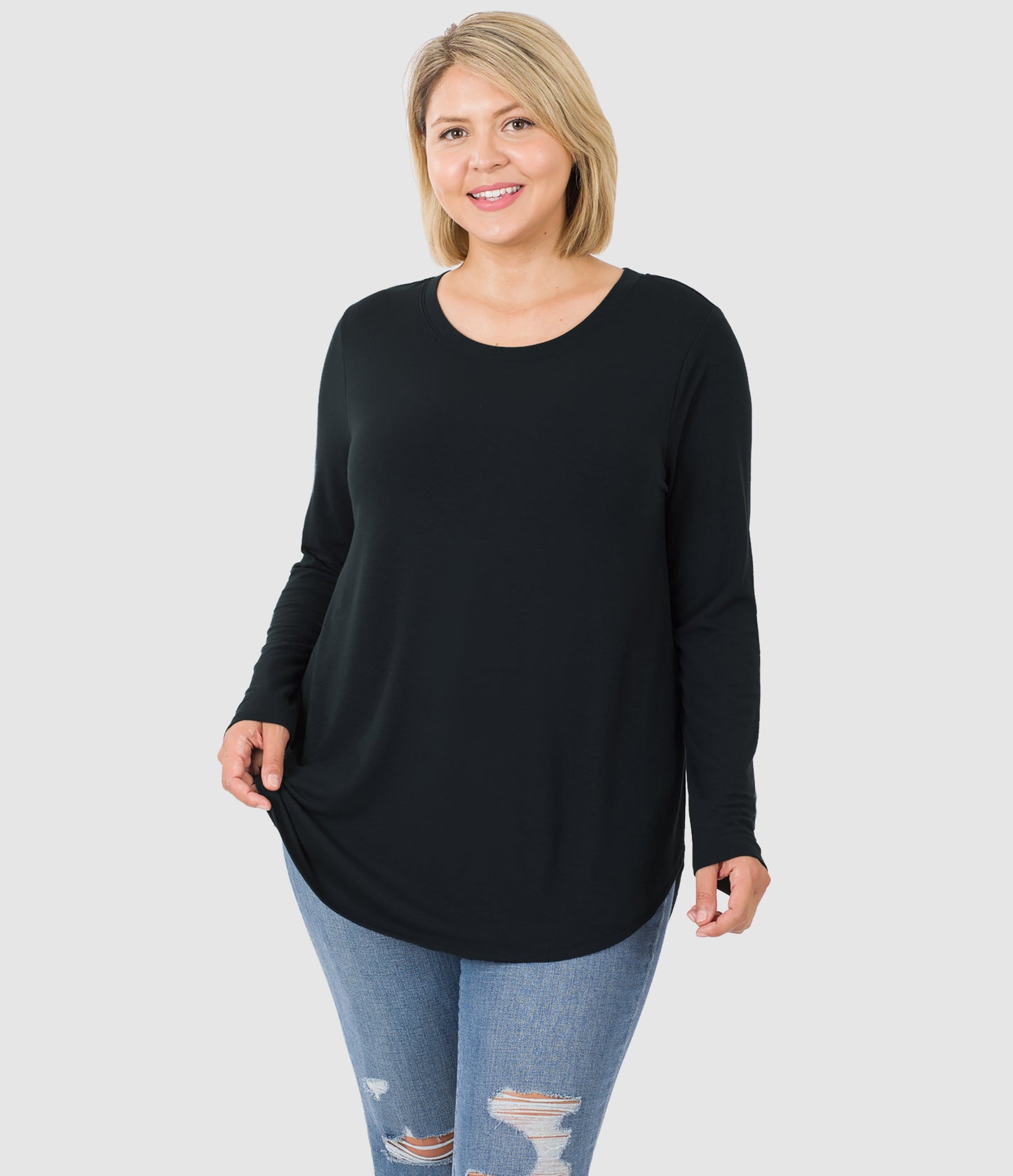 RTS - Long Sleeve Round Neck Top - Black