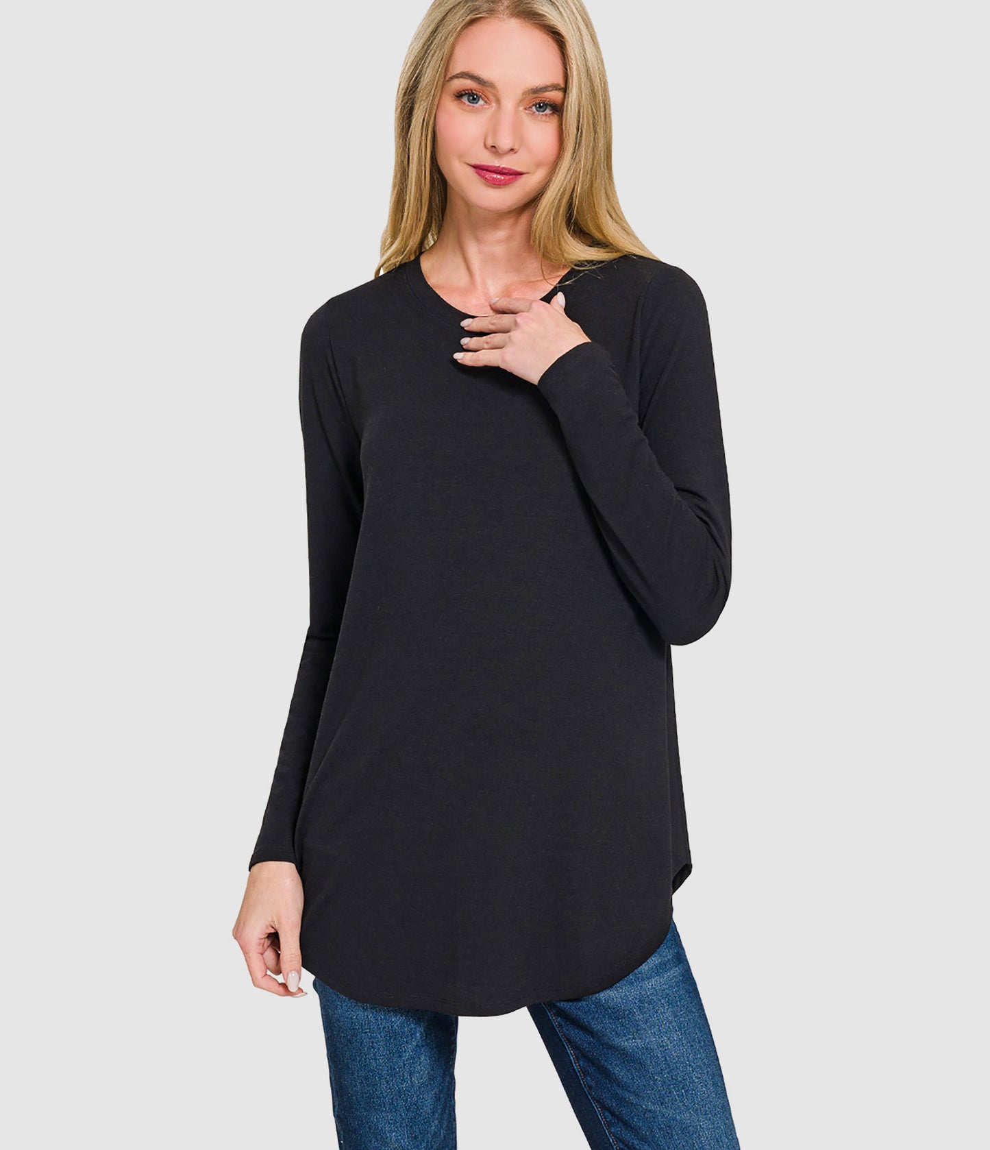 RTS - Long Sleeve Round Neck Top - Black