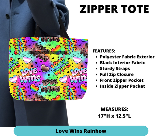 Preorder! Closes 12/4. ETA Feb. Love Wins Rainbow Zipper Tote