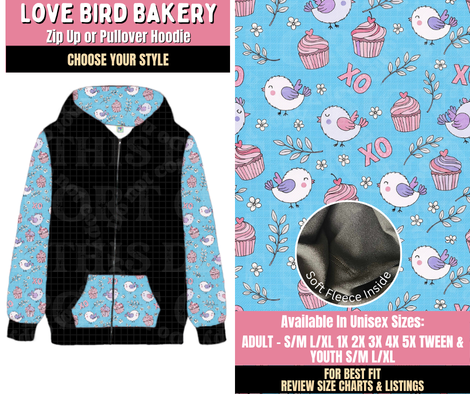 Preorder! Closes 10/15. ETA Jan. Love Bird Bakery Zip-Up or Pullover Hoodie