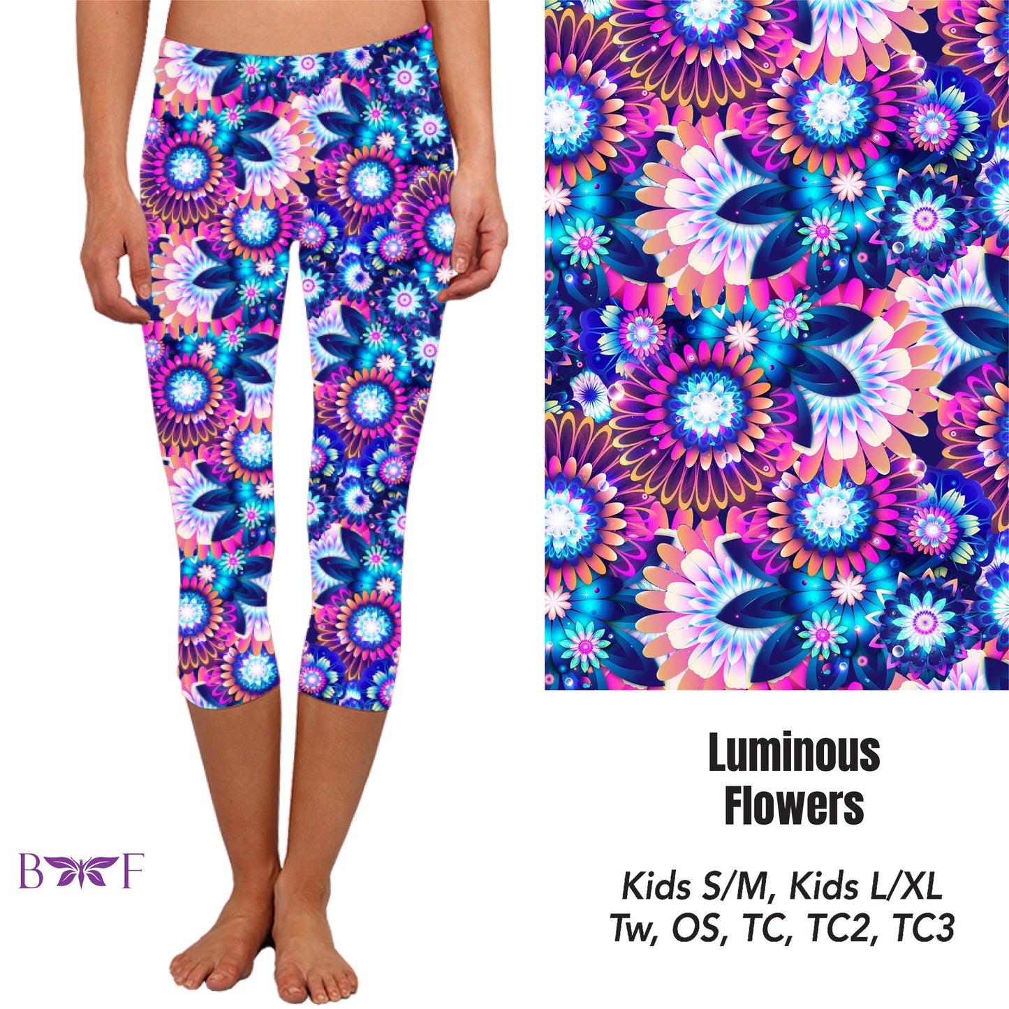 Luminous Flowers Leggings, biker shorts