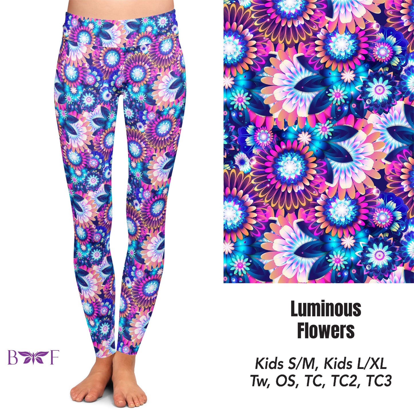 Luminous Flowers Leggings, biker shorts