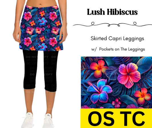 Lush Hibiscus Skirted Capri Length Leggings w/ Pockets