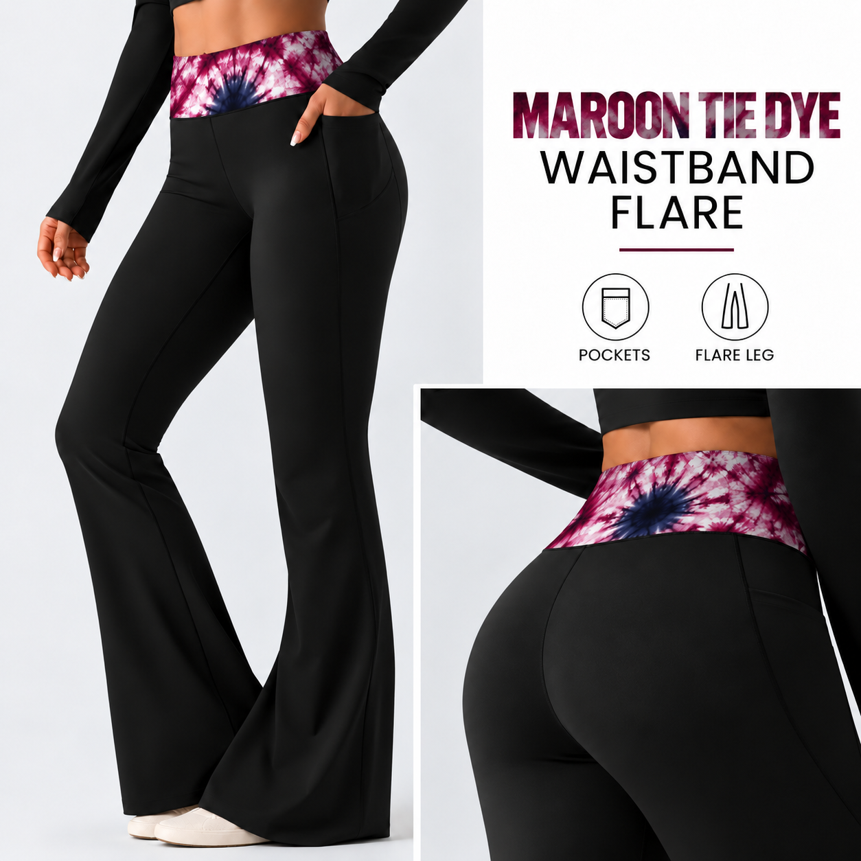 MAROON TIE DYE-PATTERN WAIST FLARE-PREORDER CLOSING 10/7