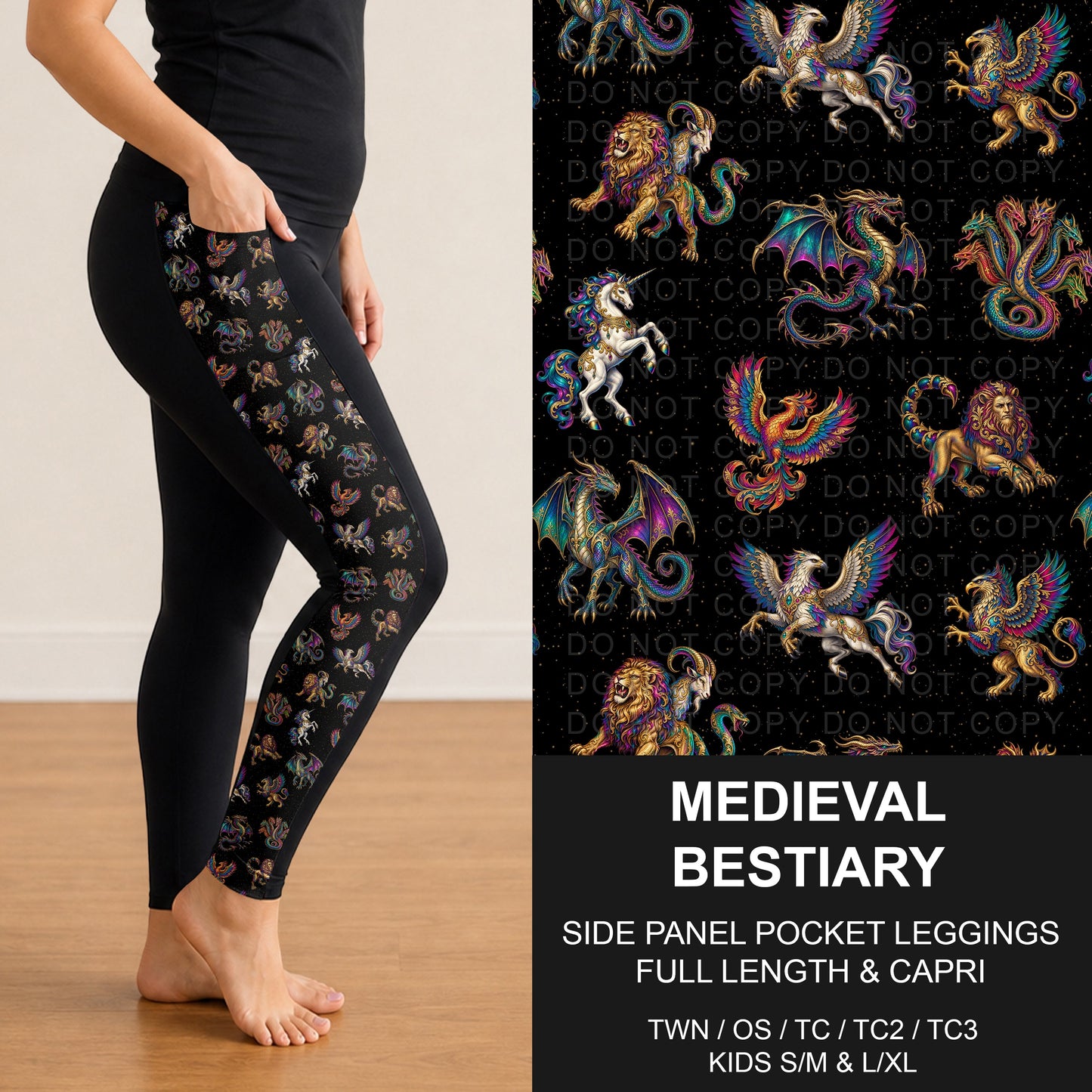 B320 - Preorder Medieval Bestiary Side Panel Pocket Leggings (Closes 11/08. ETA: mid Jan.)