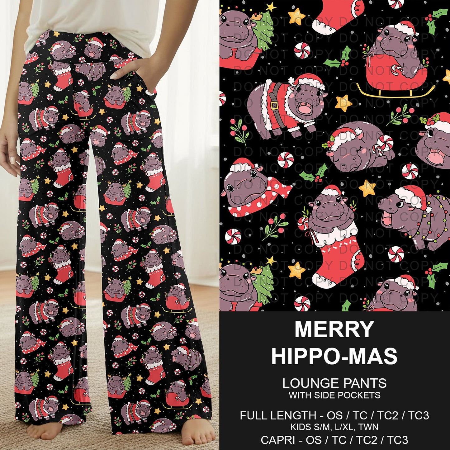B303 - Preorder Merry Hippo-mas Lounge Pants (Closes 7/26. ETA: early Oct.)
