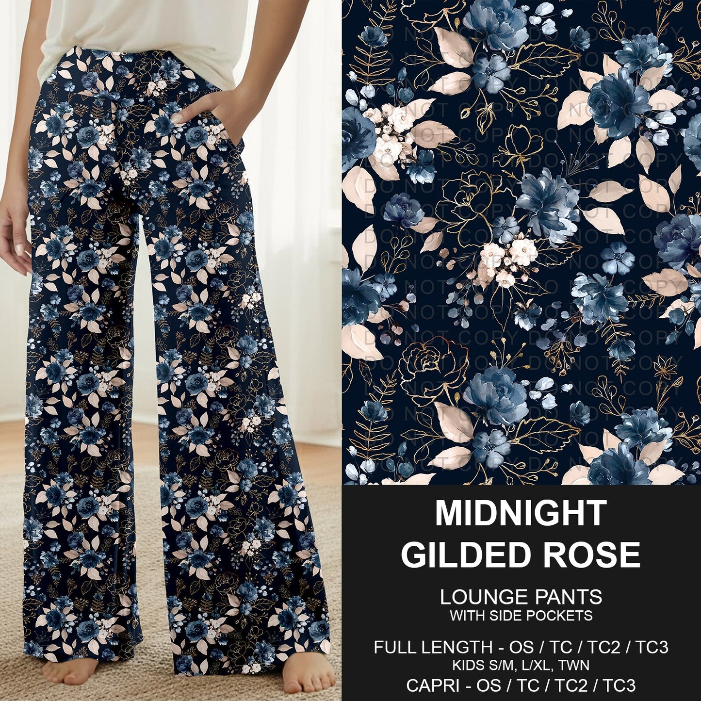 B317 - Preorder Midnight Gilded Rose Lounge Pants (Closes 10/18. ETA: late Dec.)