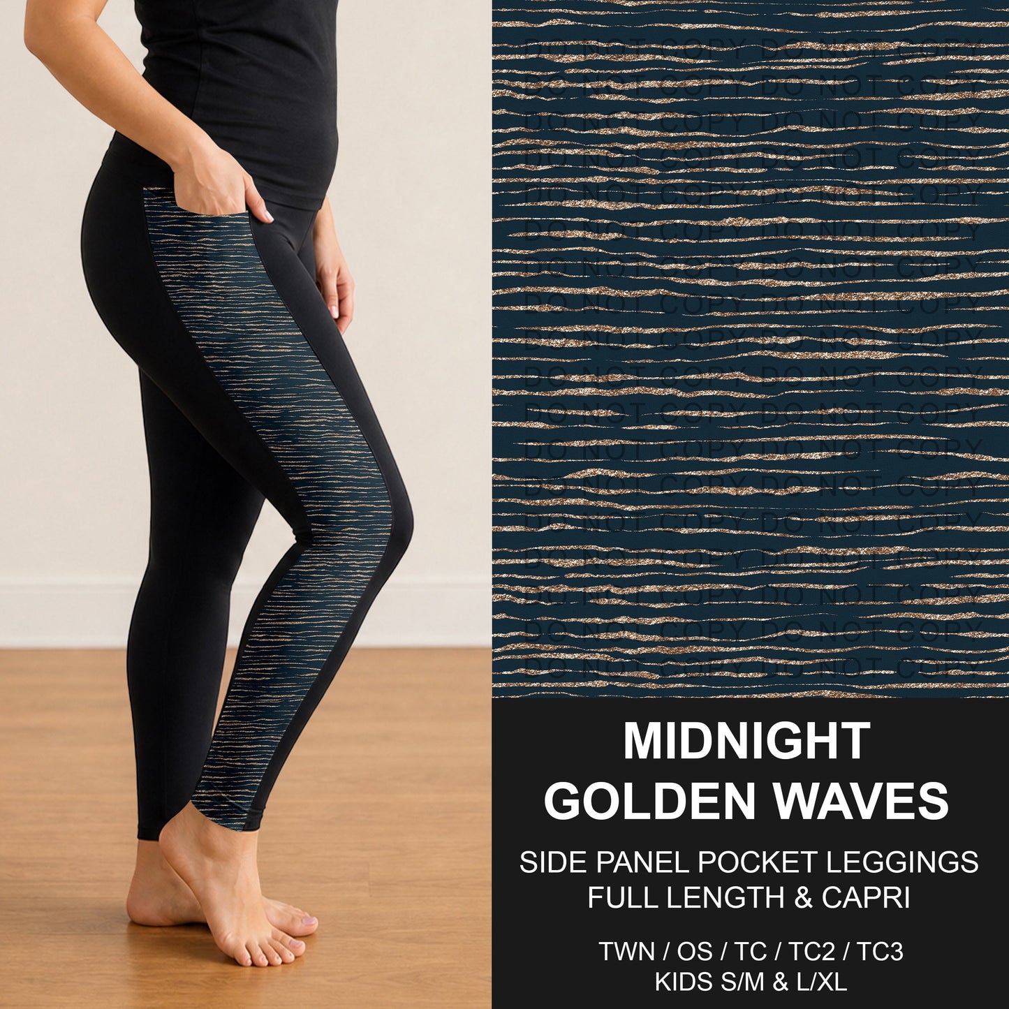 B316 - Preorder Midnight Golden Waves Side Panel Pocket Leggings (Closes 10/11. ETA: mid Dec.)