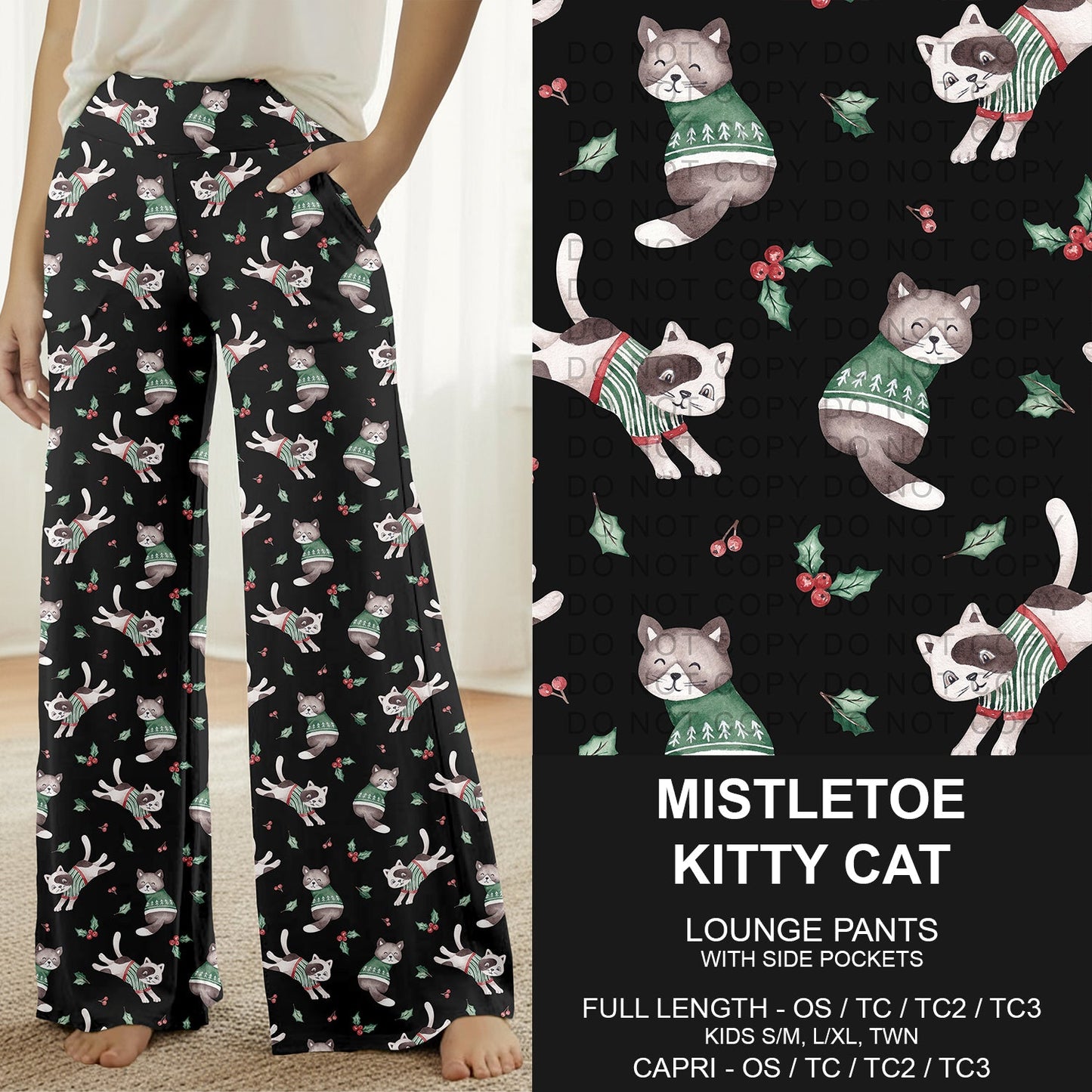 B303 - Preorder Mistletoe Kitty Cat Lounge Pants (Closes 7/26. ETA: early Oct.)