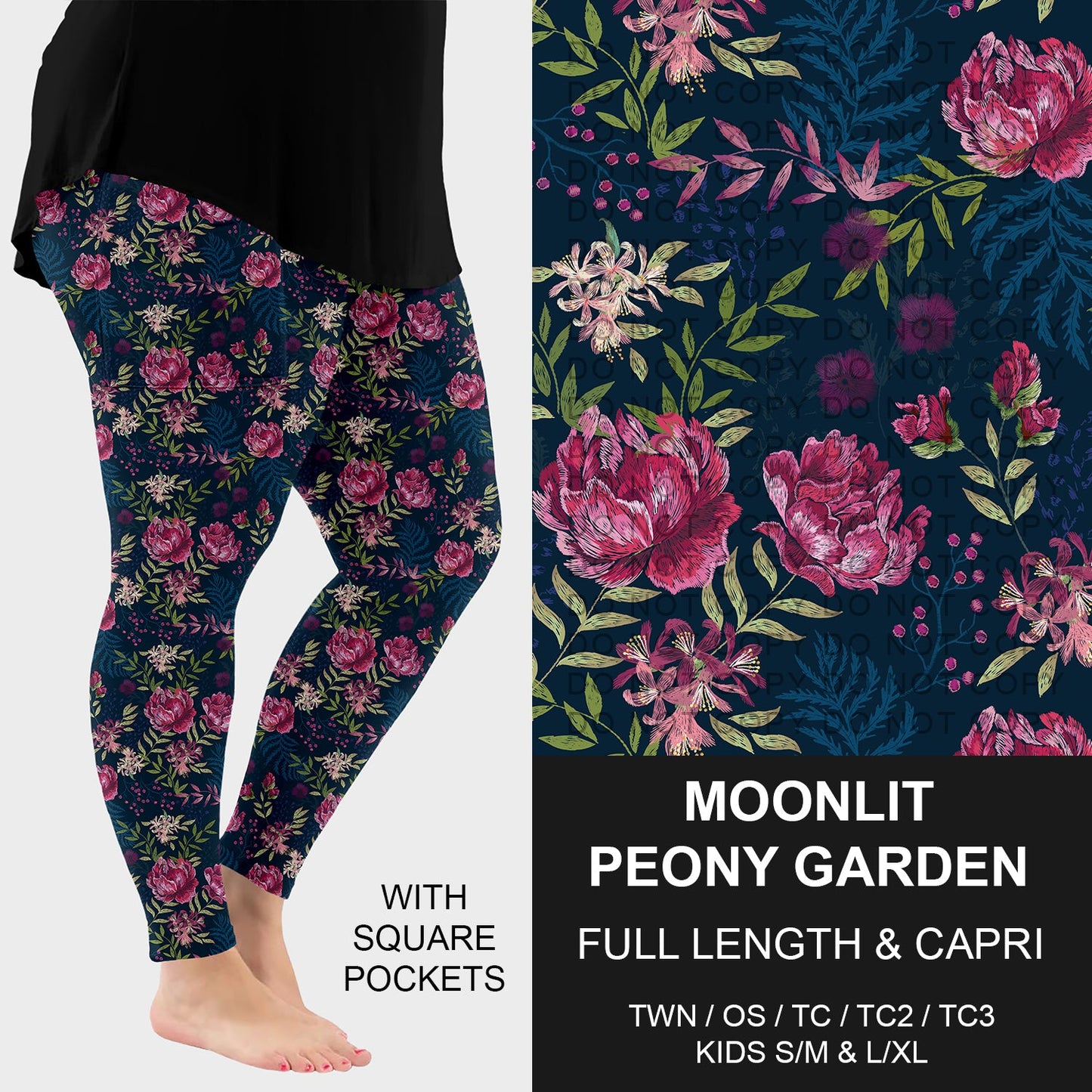 B282 - Preorder Moonlit Peony Garden Leggings w/ Pockets (Closes 3/29. ETA: early June)