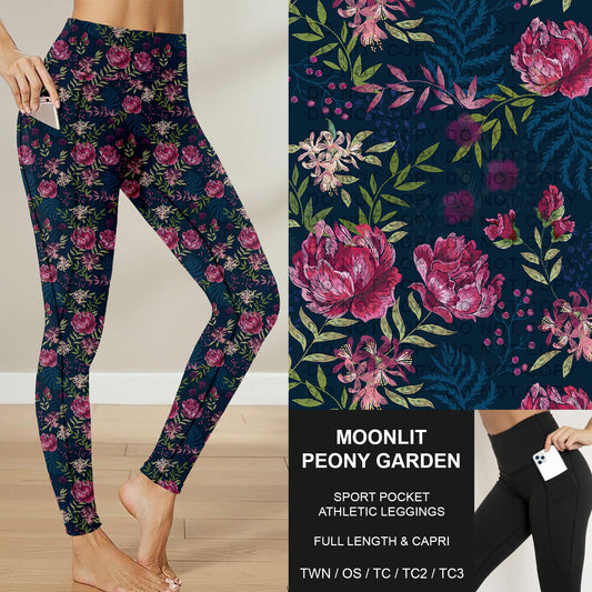 B282 - Preorder Moonlit Peony Garden Sport Pocket Leggings (Closes 3/29. ETA: early June)