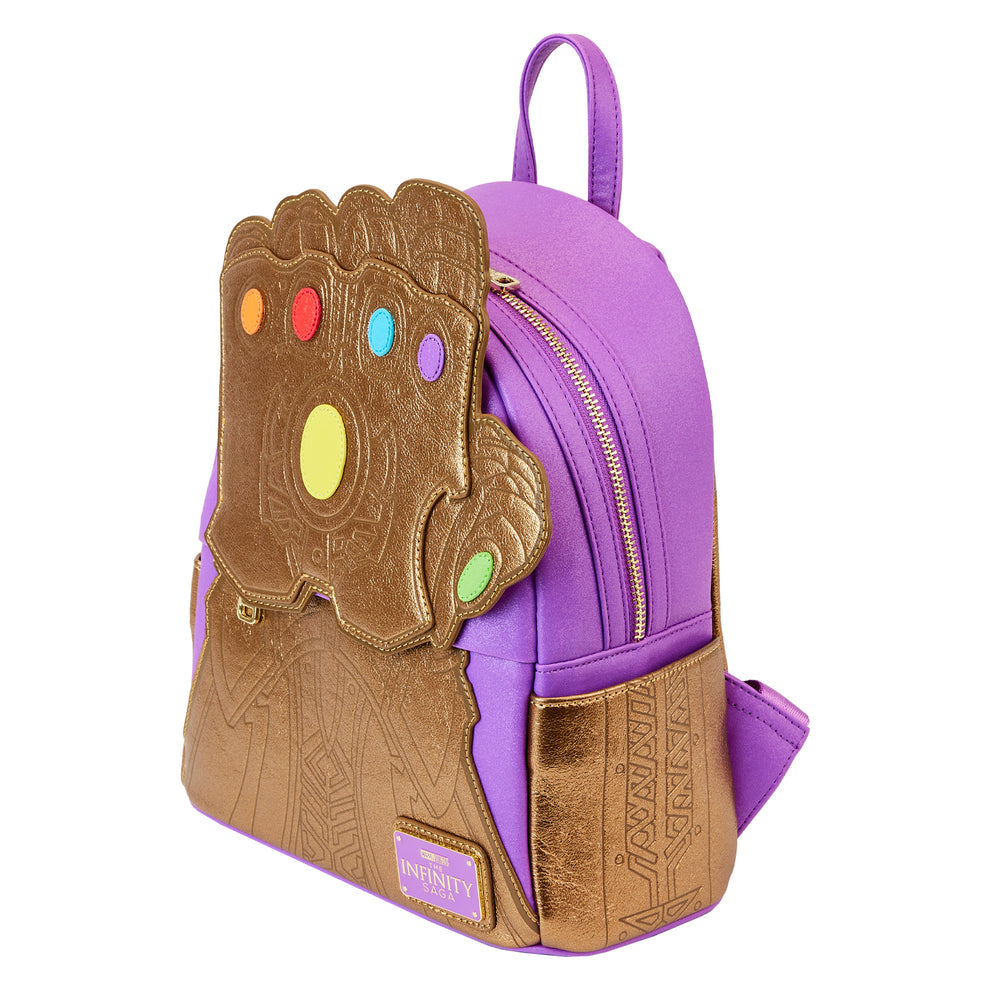 LoungeFly MARVEL SHINE THANOS GAUNTLET MINI BACKPACK ETA AUG