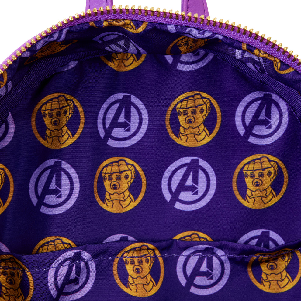 LoungeFly MARVEL SHINE THANOS GAUNTLET MINI BACKPACK ETA AUG