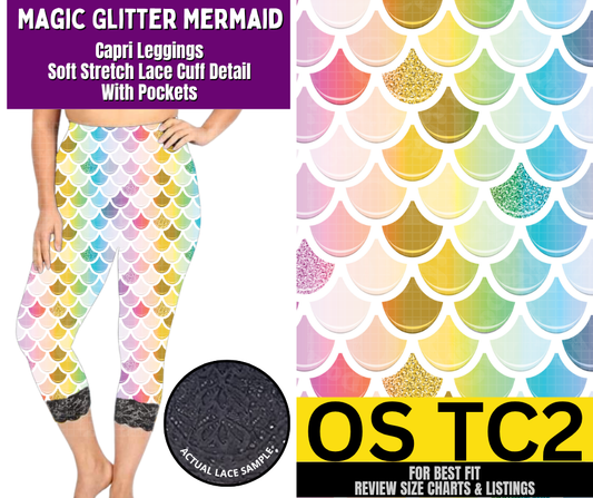 Magic Glitter Mermaid Lace Cuff Capris w/ Pockets