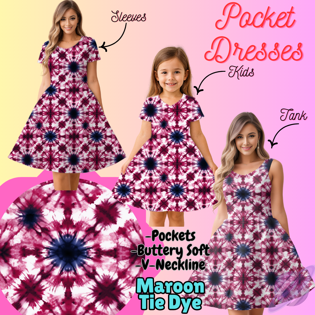MAROON TIE DYE-POCKET DRESS PREORDER-CLOSING 3/16