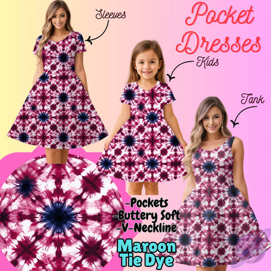 MAROON TIE DYE-POCKET DRESS PREORDER-CLOSING 3/16