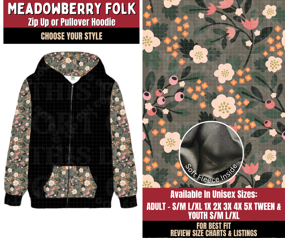 Preorder! Closes 9/7. ETA Dec. Meadowberry Folk Zip-Up or Pullover Hoodie