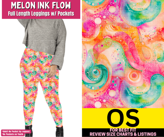 Melon Ink Flow Full Length Leggings w/ Pockets