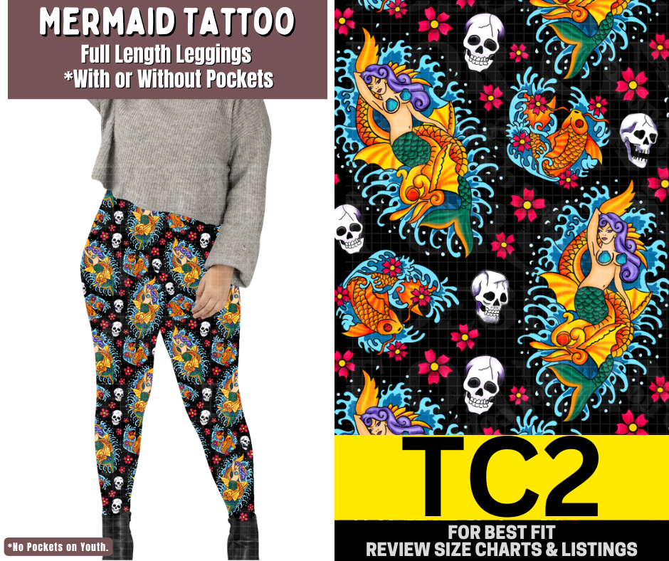 Mermaid Tattoo Full Length Leggings w/ Pockets
