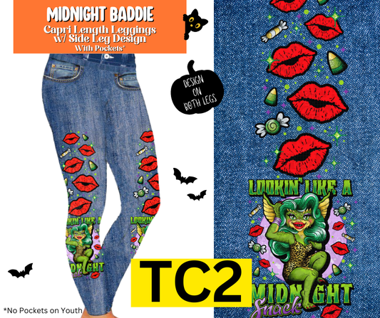 Midnight Baddie Full Length Faux Denim w/ Side Leg Designs
